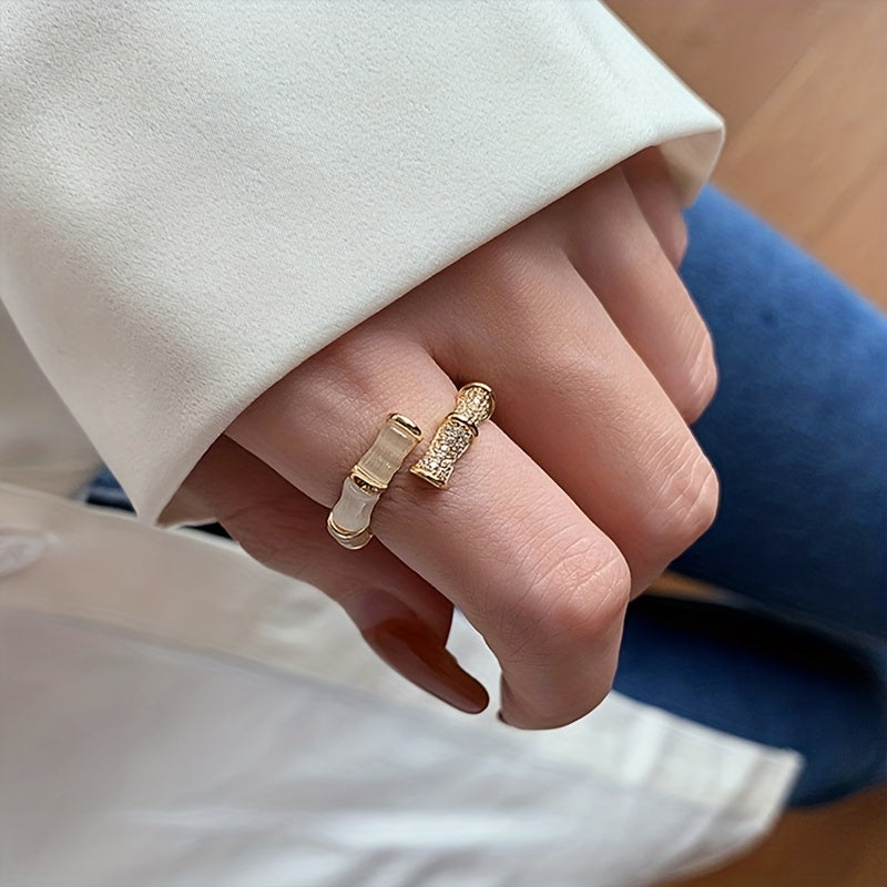 Alloy Geometric Bamboo Ring Jewelry Cat Eye Stone Adjustable