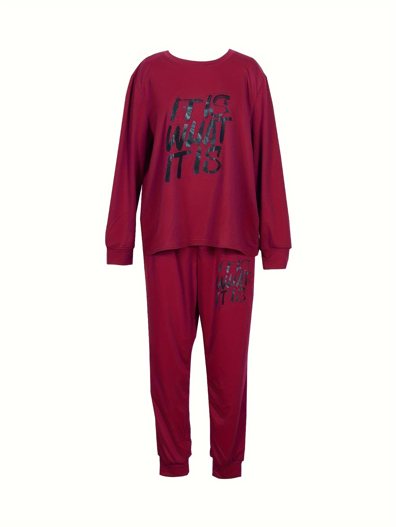  Women's Slogan Print Top & Joggers Set