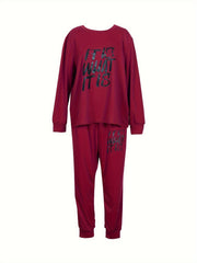  Women's Slogan Print Top & Joggers Set