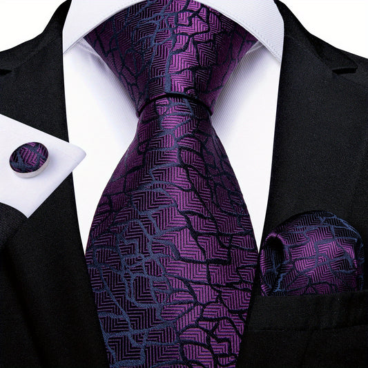 Purple Paisley Silk Tie Set - Wedding Business Party