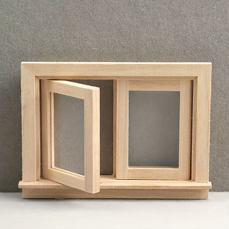 1/12 Wooden Dollhouse Window Frame Sliding Light Beige Model