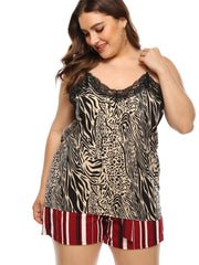 Leopard Print Lace Cami Top Plus Size