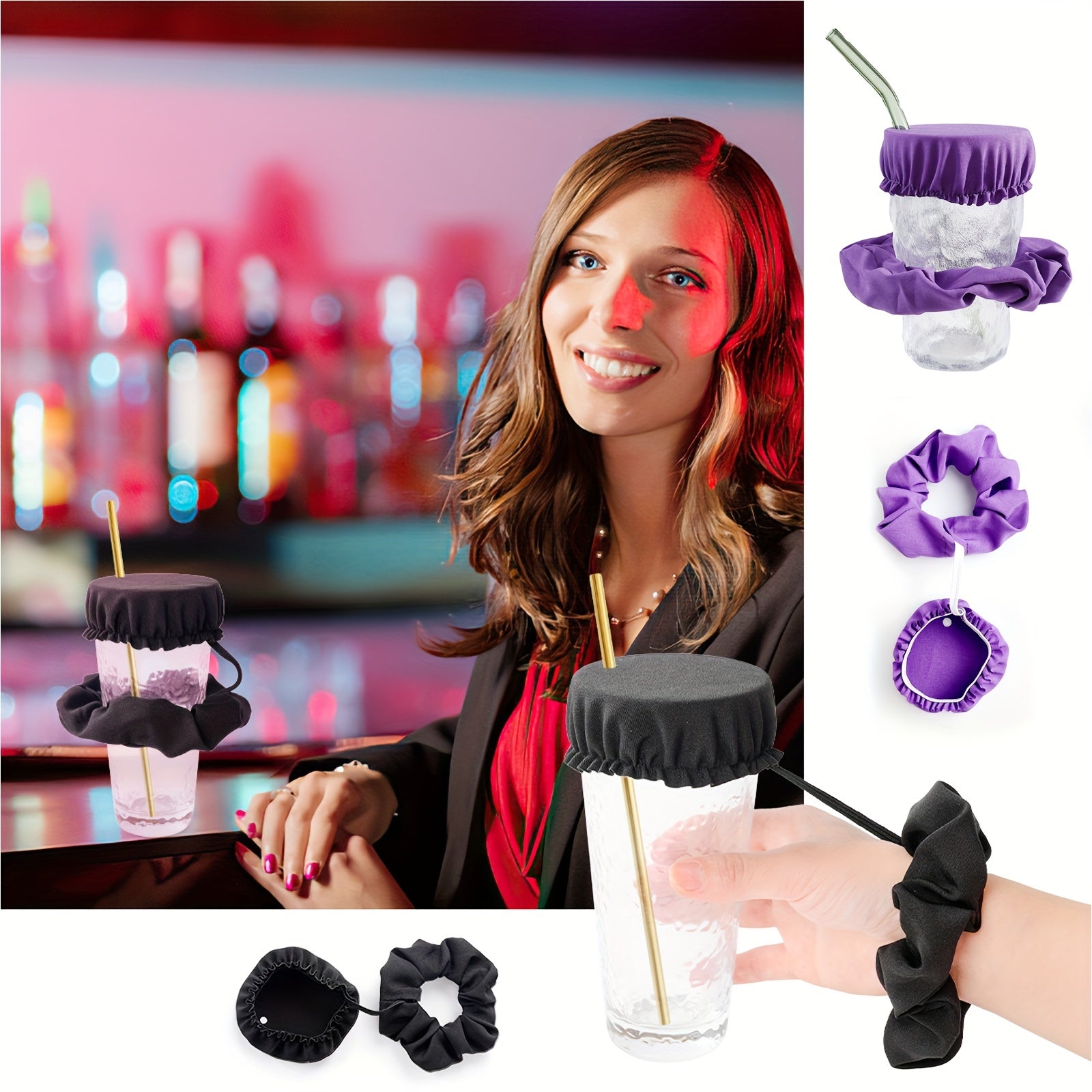 Drink Cover Scrunchies Reusable Washable for Party Club Use