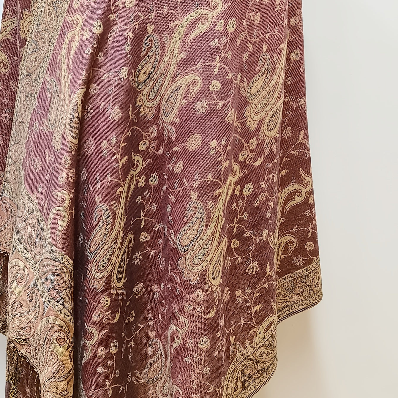 Large Tassel Scarf Rose Pink Paisley Jacquard Vintage Shawl Windproof Wrap