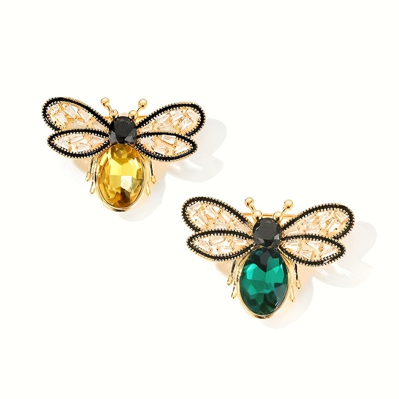 Women's Golden Bee Brooch with Crystal Insect