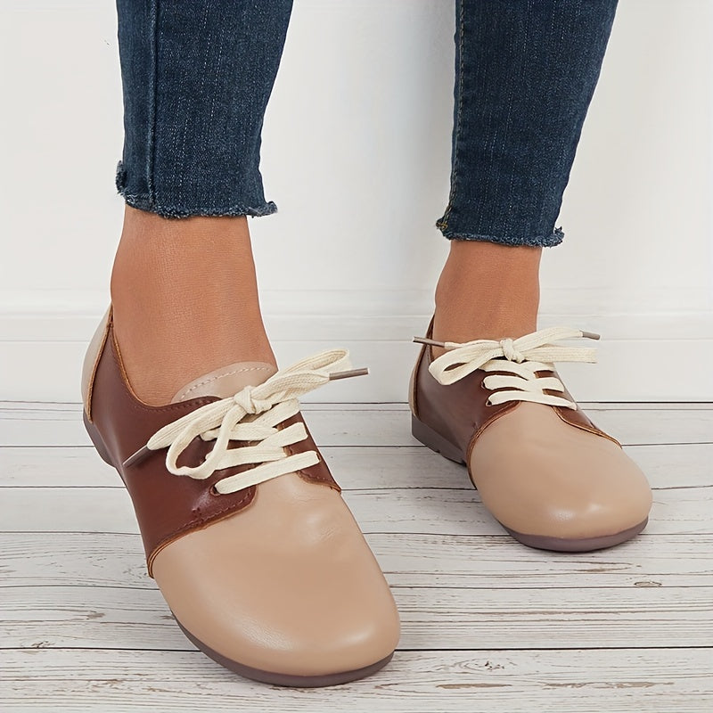 Women's Colorblock Lace Up Flat Shoes Round Toe Casual Loafers