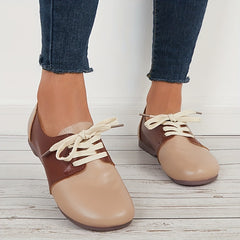 Women's Colorblock Lace Up Flat Shoes Round Toe Casual Loafers