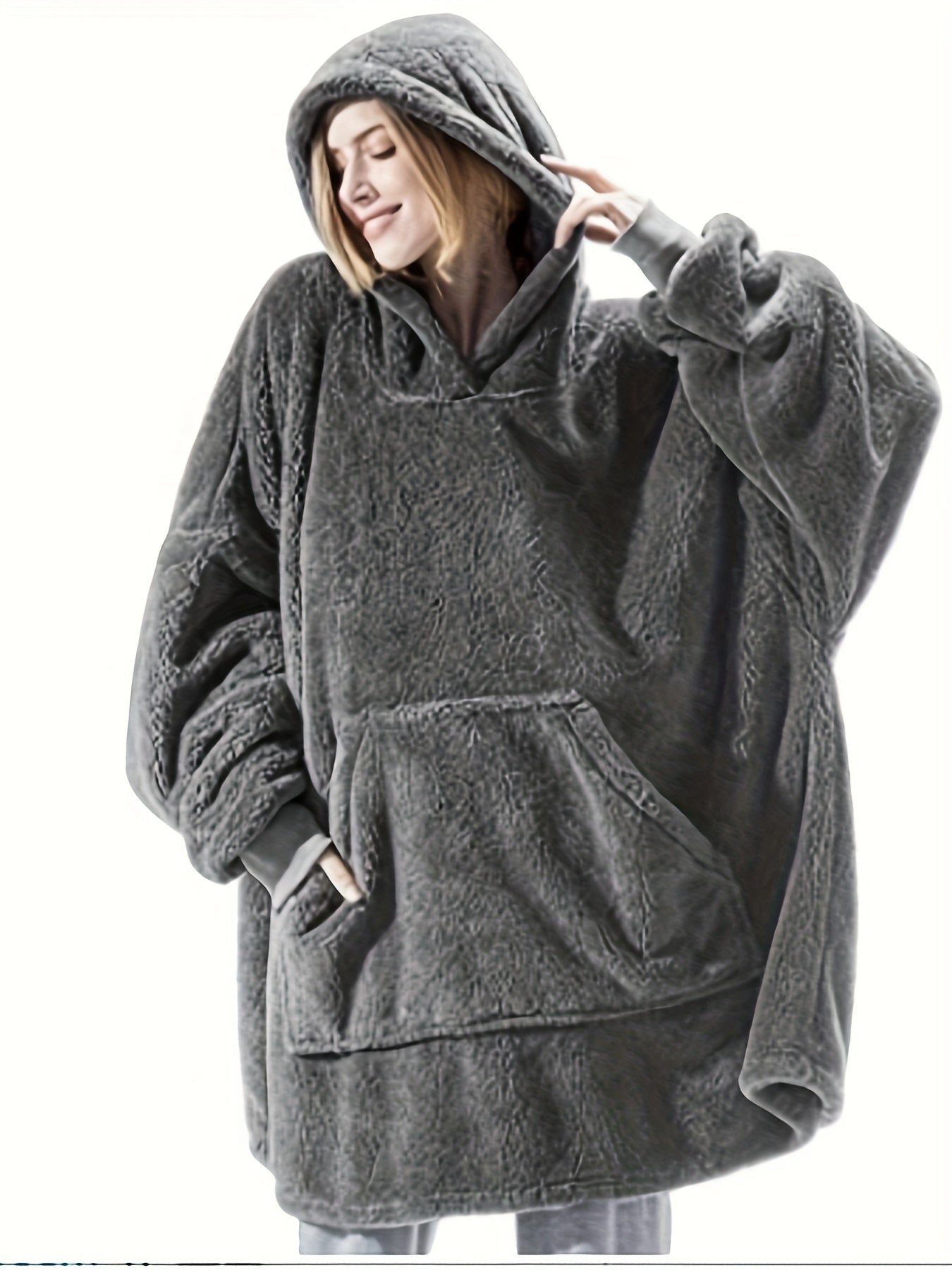 Hooded Fuzzy Lounge Robe with Pockets Women's Loungewear