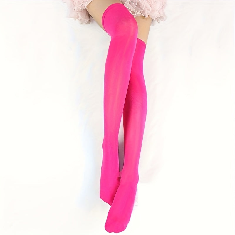 3 Pairs Solid Thigh High Socks Elastic Slim Over The Knee Socks