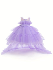Flower Girl Tutu Gown Extra Long Tail Puffy Princess Dress