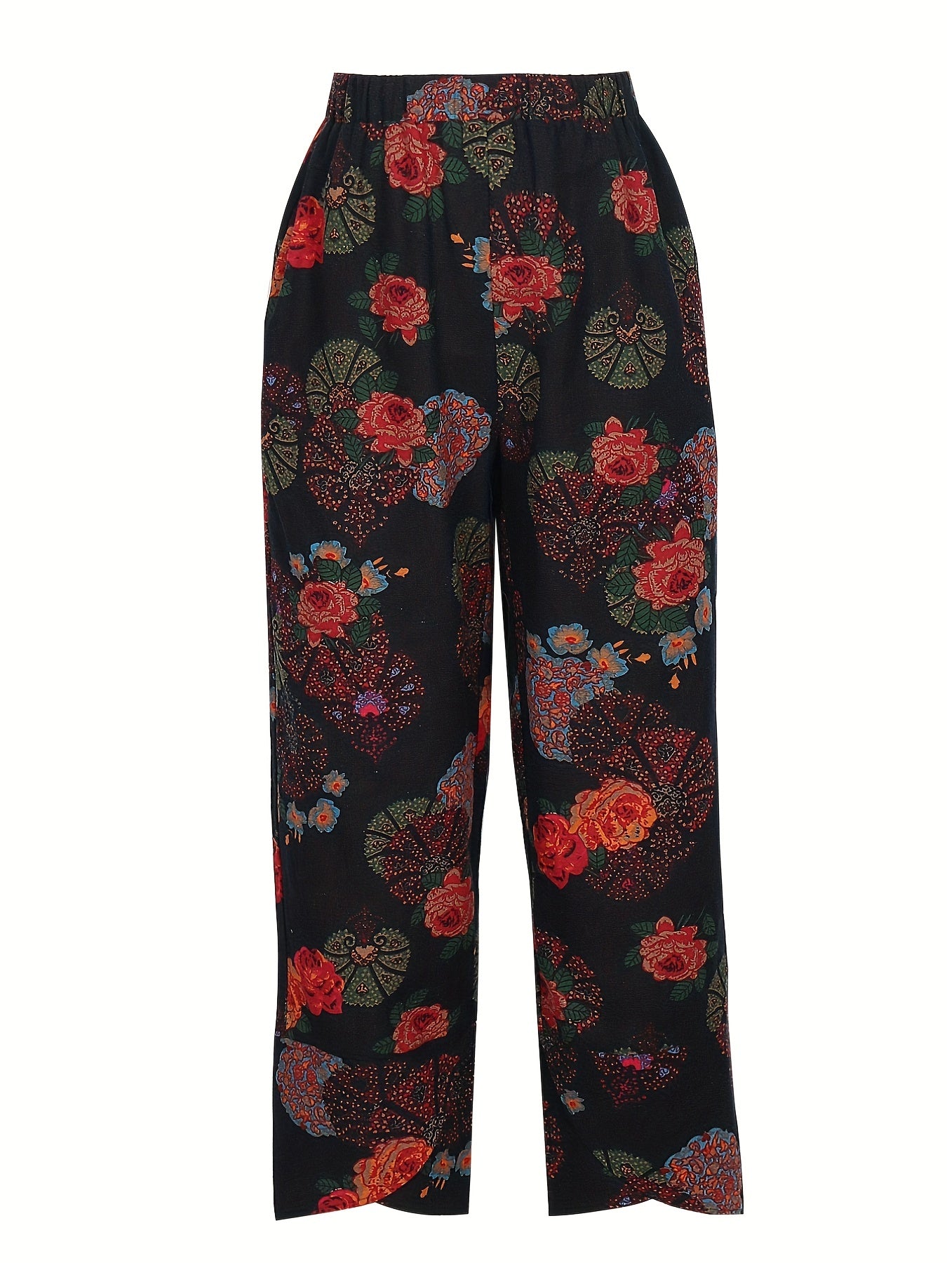 Women's Plus Floral Print Elastic Waist Pants