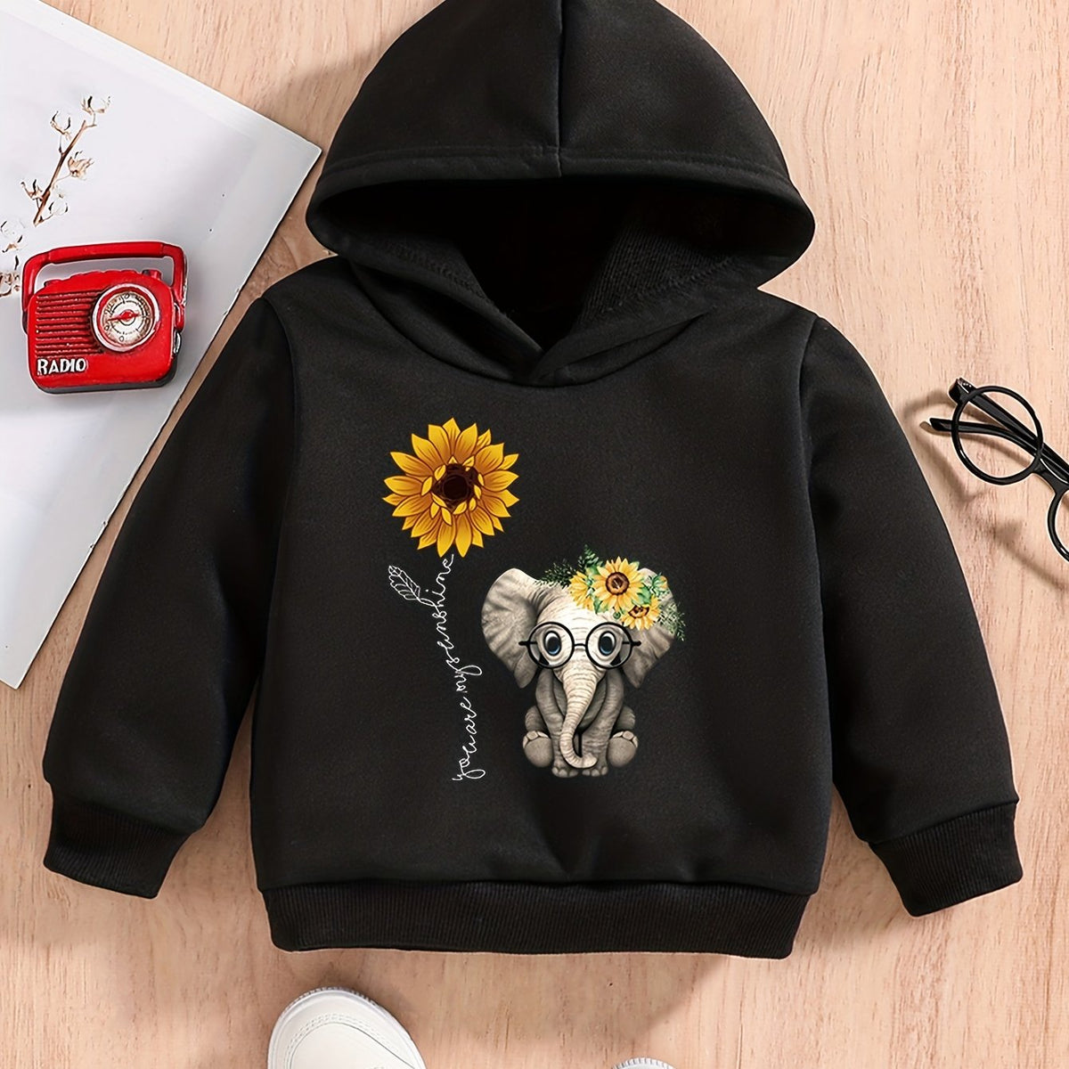 Baby Flower & Elephants Graphic Sweatshirt Kids Spring Autumn Hoodie Top