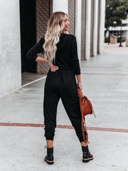 Women's Casual Hoodie Jumpsuit Solid Wide Leg