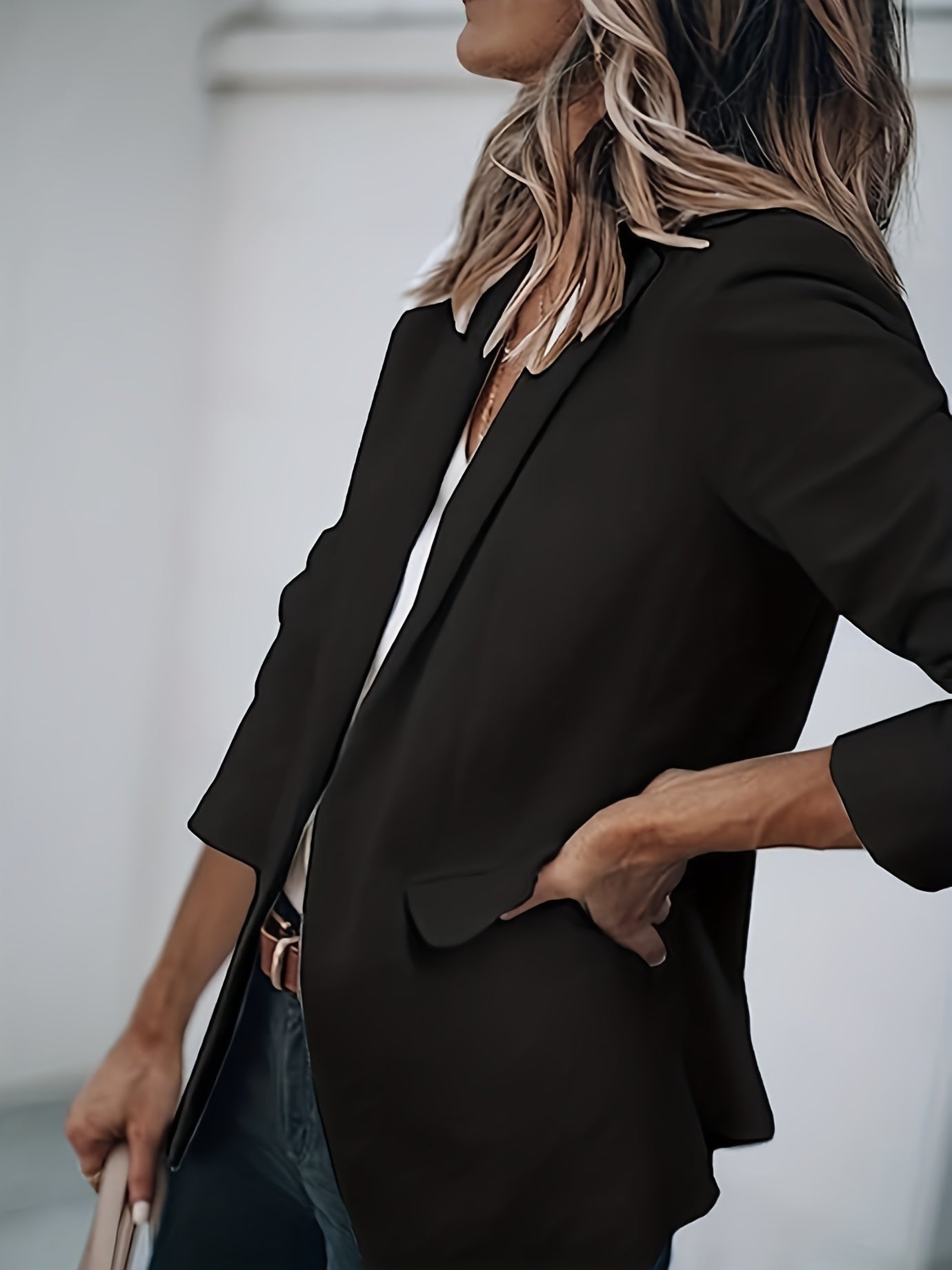  Women's Solid Lapel Collar Slim Fit Blazer