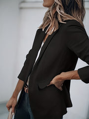  Women's Solid Lapel Collar Slim Fit Blazer