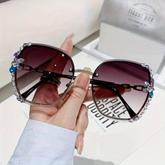 Rhinestone Rimless Sunglasses Gradient Shades UV400