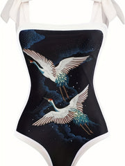  Retro Tankini Set Women's Painting Print One Piece S