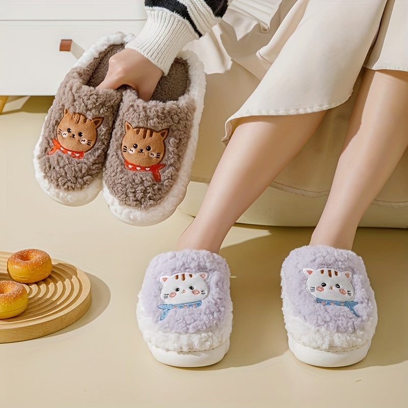 Women's Cat Pattern Slippers Plush Lined Indoor Shoes
