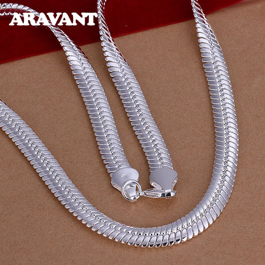 925 Silver 10MM 20inch Flat Snake Chain Necklace Men Women