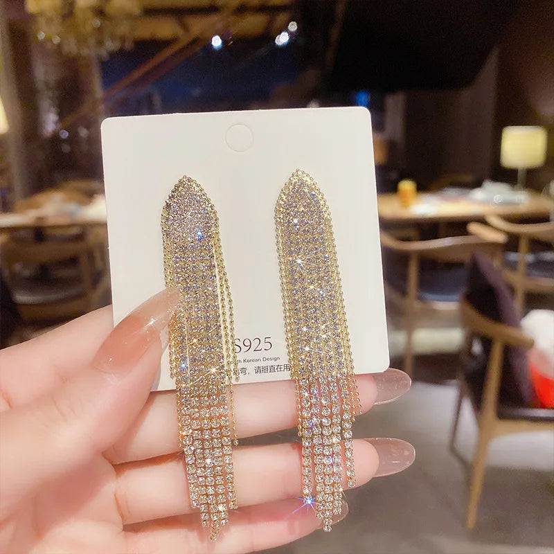 925 Silver Needle Triangle Tassel Earrings Night Store Style