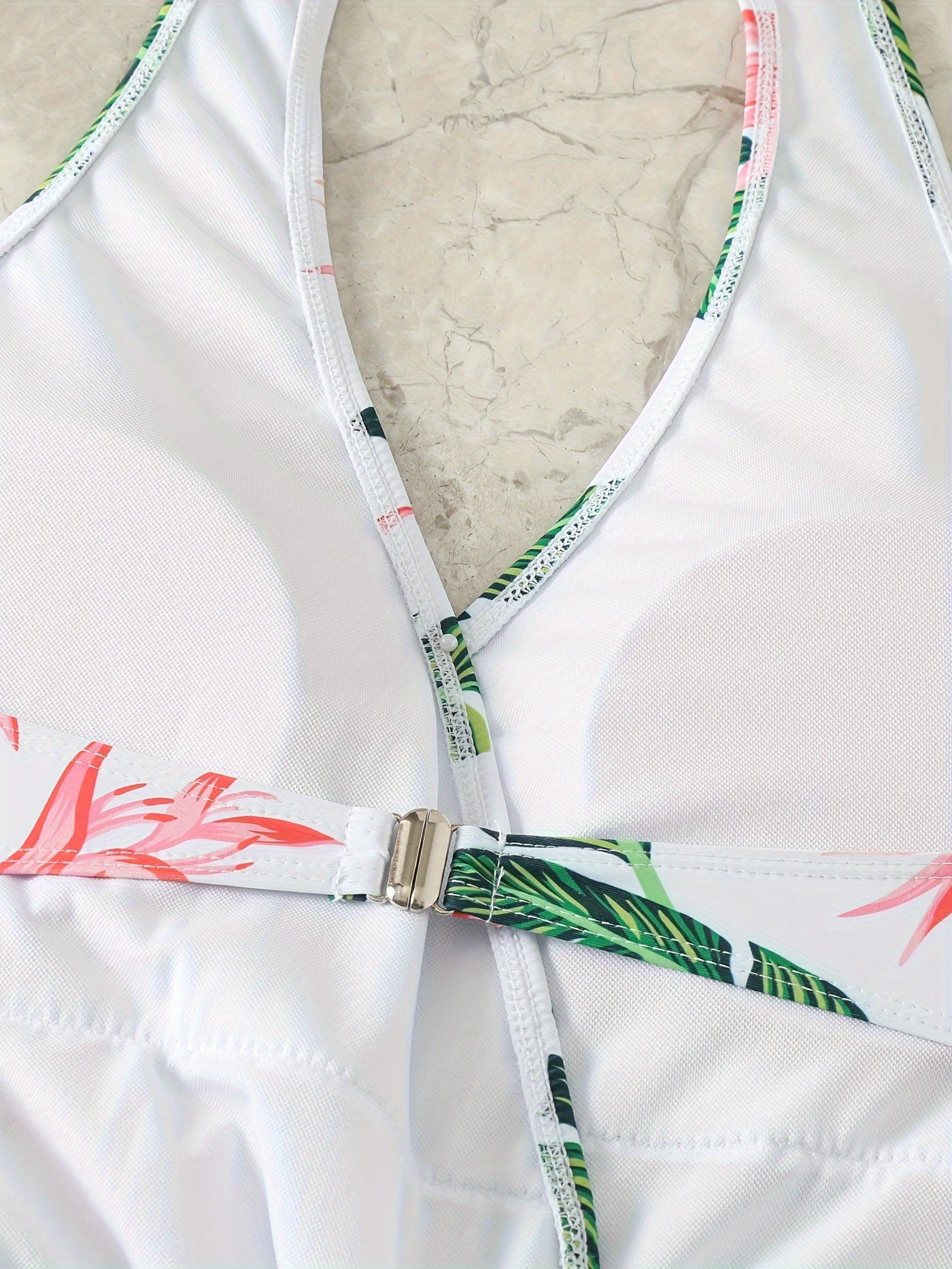  Tropical Print Cut Out V Neck Halter One Piece Swimsuit
