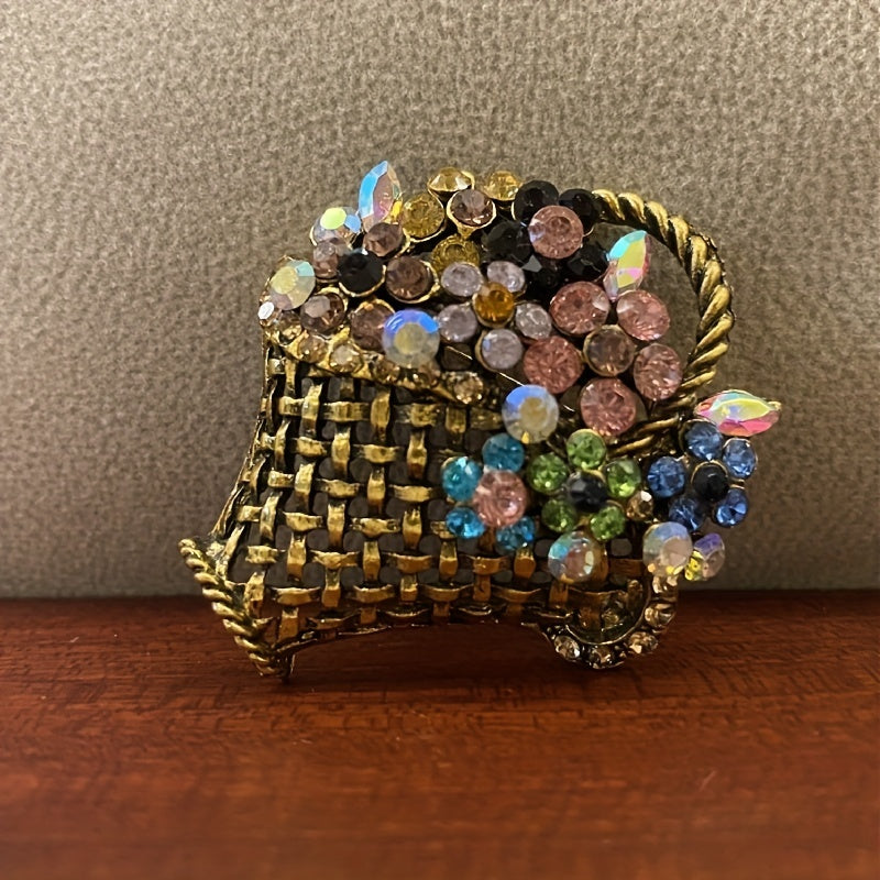 Crystal Handle Flower Basket Brooch Pin For Men