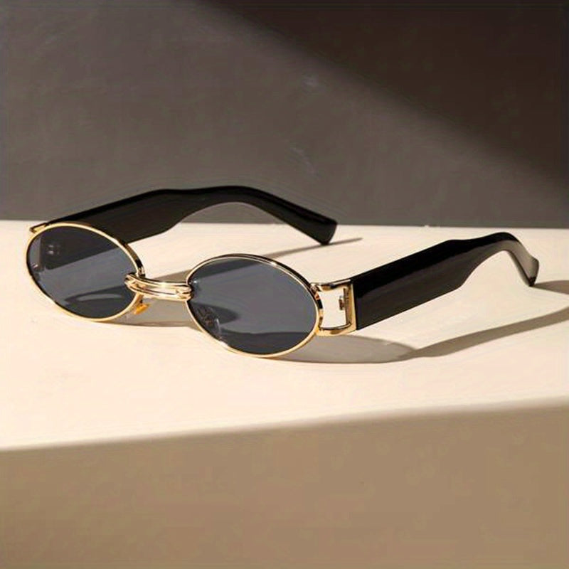 Y2K Oval Metal Sunglasses Retro Tortoiseshell UV400 Sun Shades