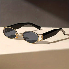 Y2K Oval Metal Sunglasses Retro Tortoiseshell UV400 Sun Shades