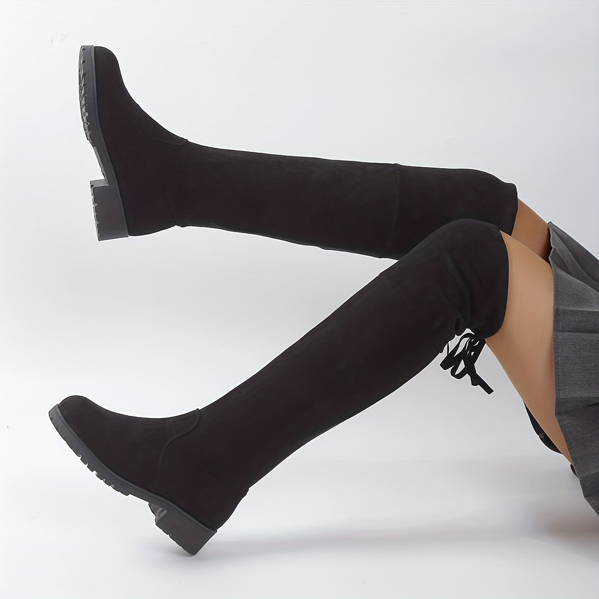 Women's Over The Knee Boots Lace Up Block Heels Comfy Slip On Long Boots