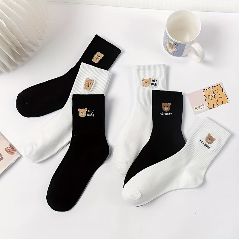 6 Pairs Cartoon Bear Print Socks Women's Stockings