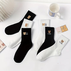 6 Pairs Cartoon Bear Print Socks Women's Stockings