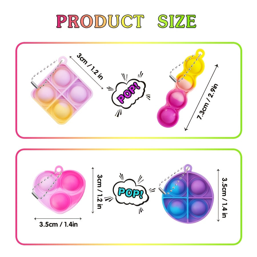 8pcs Mini Pop Keychains Assorted Shapes Fidget Toys for Kids