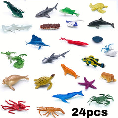 24pcs Sea Animal Toys Set Mini Ocean Figures Sea Lion Shark Turtle Seahorse Whal
