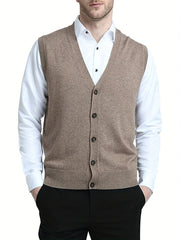 Men's V-Neck Sleeveless Cardigan Knitted Vest