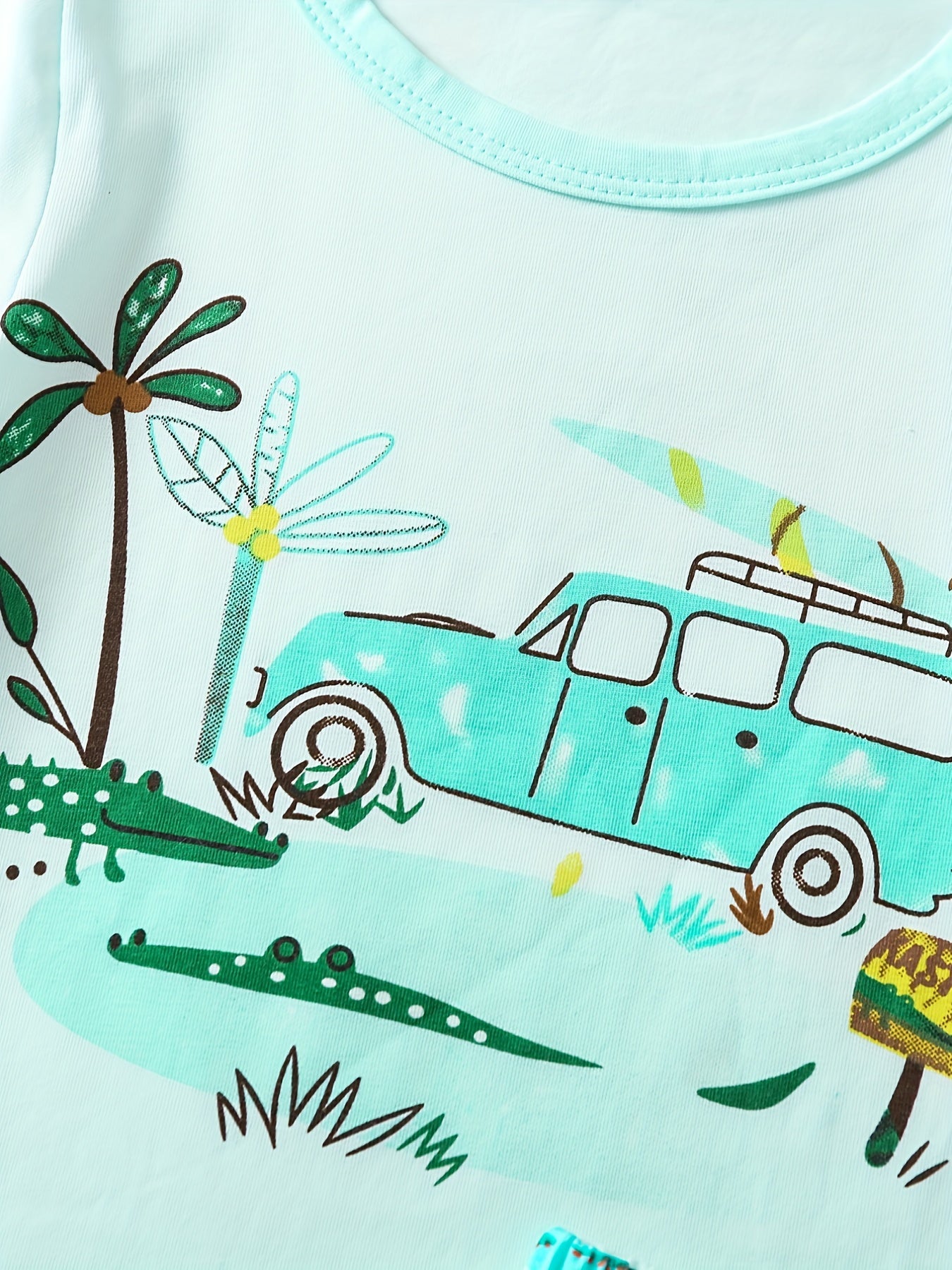 Kids Cartoon Vacation Outfit Set - Short Sleeve T-shirt & Casual Shorts