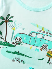 Kids Cartoon Vacation Outfit Set - Short Sleeve T-shirt & Casual Shorts
