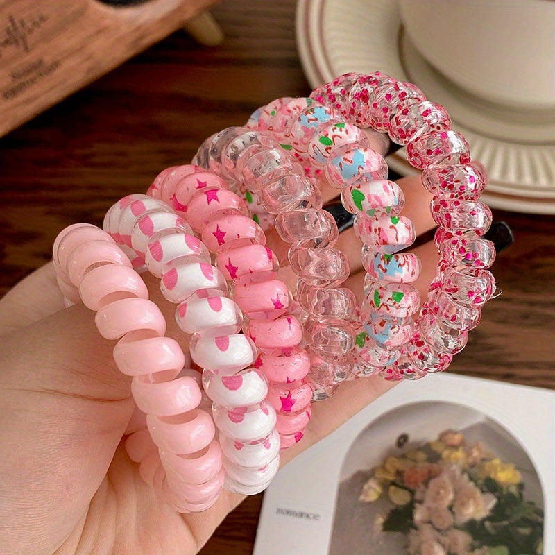 6pcs Spiral Hair Tie Traceless Hair Ties Rainbow Plastic Ponytail Hair Rope