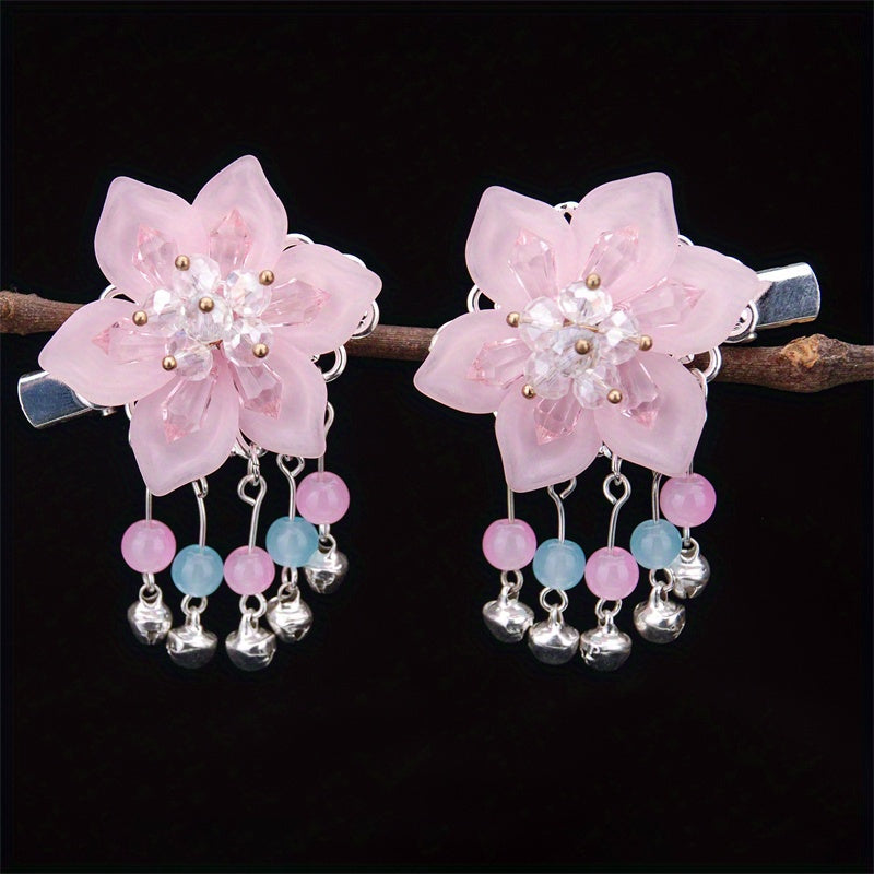 Flower Hair Clip With Bells Pendant Chinese Ancient Costume Hair Accessories