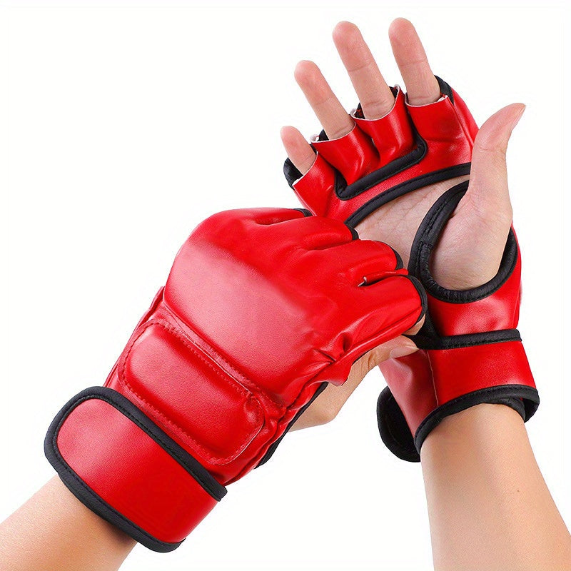 Red Faux Leather Half Finger Boxing Gloves for Comfort and Durability