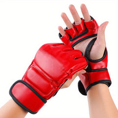 Red Faux Leather Half Finger Boxing Gloves for Comfort and Durability
