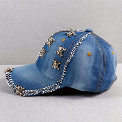 Skull Rivet Decor Baseball Cap Y2K Washed Denim Sun Hat Casual Dad Hats