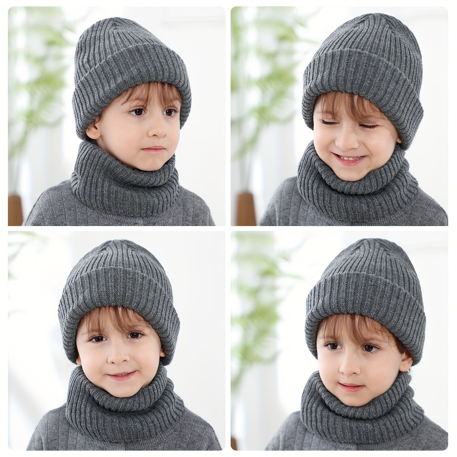 2pcs Woolen Knit Beanie Hat Scarf Set