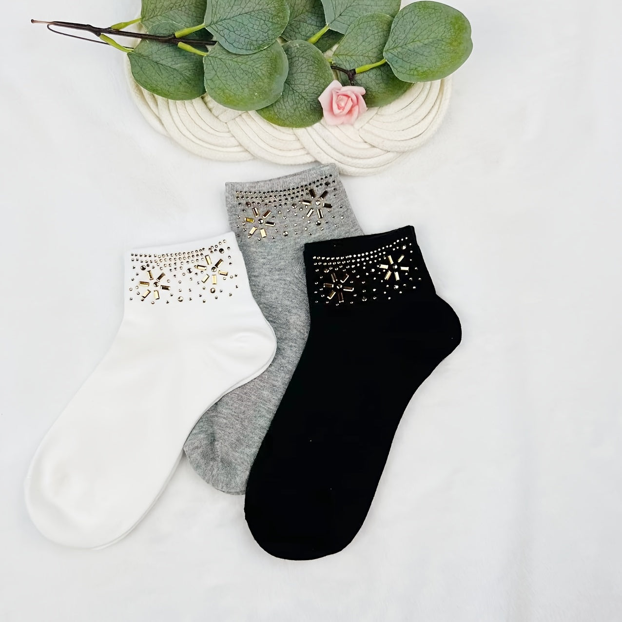 Sparkly Rhinestone Crew Socks for Women