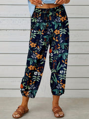 Vacay Pants Women's Plus Tropical Print Elastic Drawstring Trousers
