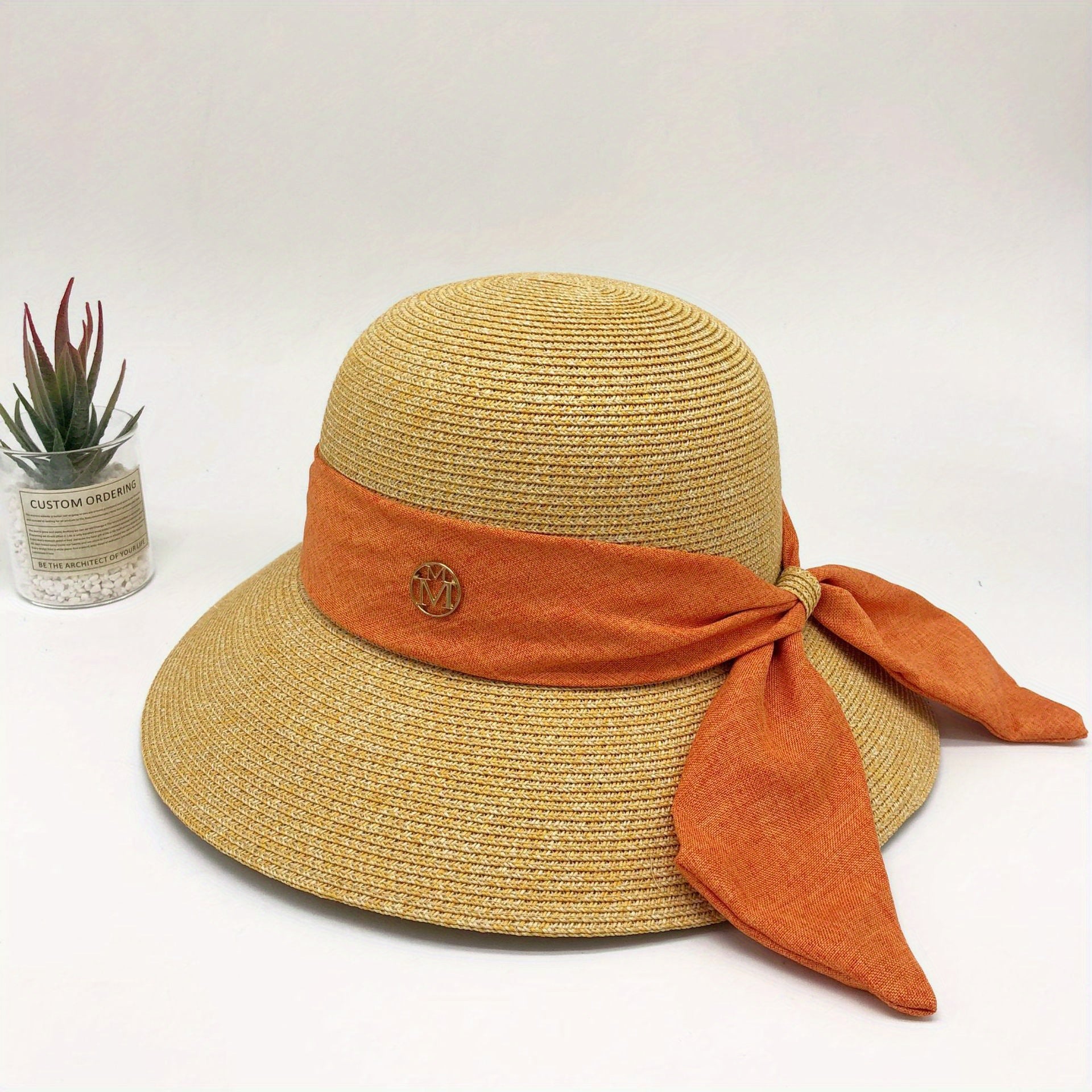 Ribbon Bow Decor Sun Hat Solid Curved Brim Straw Hat Jazz Fedora