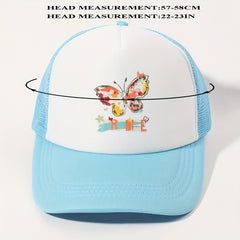 Butterfly Print Trucker Hat & Block Baseball Cap Adjustable Mesh Dad Hats