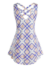 Plus Size Geometric Print Criss Cross Tank Top Women's Plus