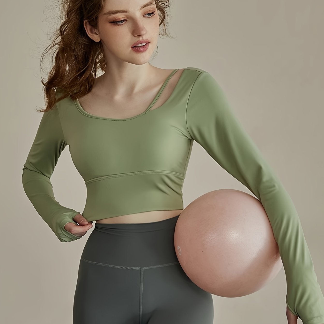 Solid Long Sleeve Yoga Top Fitness High Stretch Sports Top