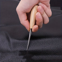 Handheld Hole Puncher Cone Tool Wooden Handle Scratch Cone Needle Punch Leather