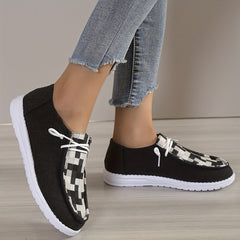 Women's Checkered Flat Loafers Lace Up Walking Shoes